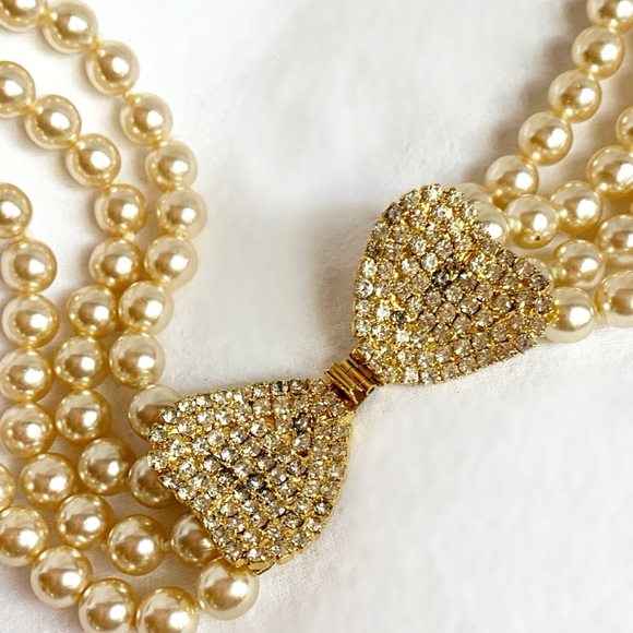 MONTY DON LONDON 1980s VINTAGE CRYSTAL FAUX PEARL NECKLACE AND EARRING SET BOX - Picture 9 of 9